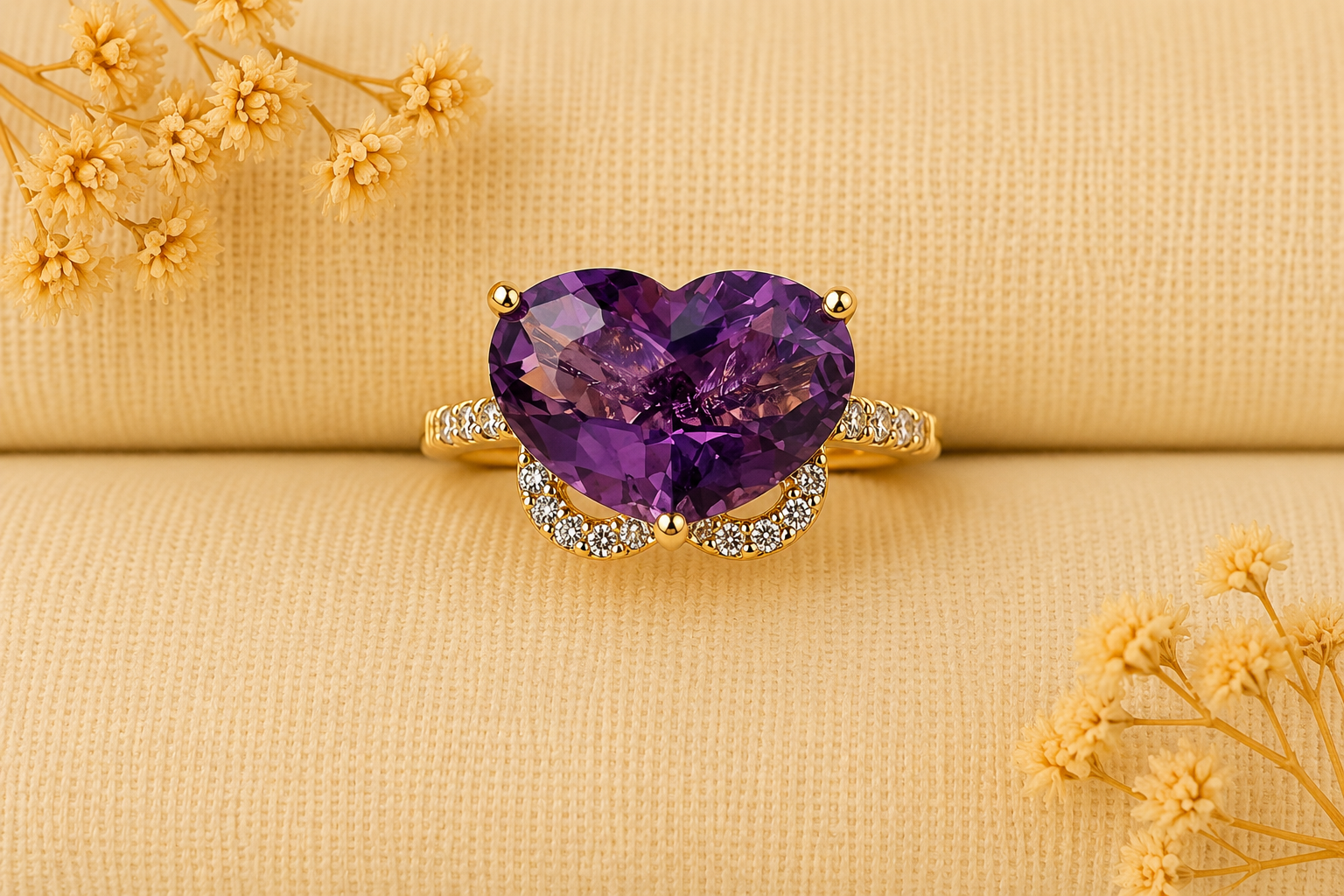 Amethyst & Diamond Hearts' Ring - 1